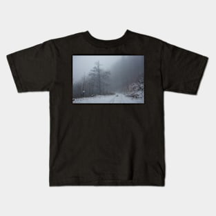 Foggy road in the forest Kids T-Shirt